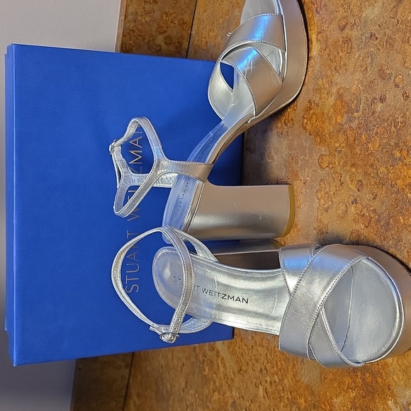 Stuart Weitzman Metallic Silver Dayna Platform Sandals/Heels - Picture 2 of 13